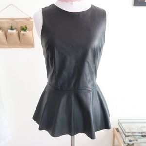 FOREVER 21 FAUX LEATHER BLACK PEPLUM TOP